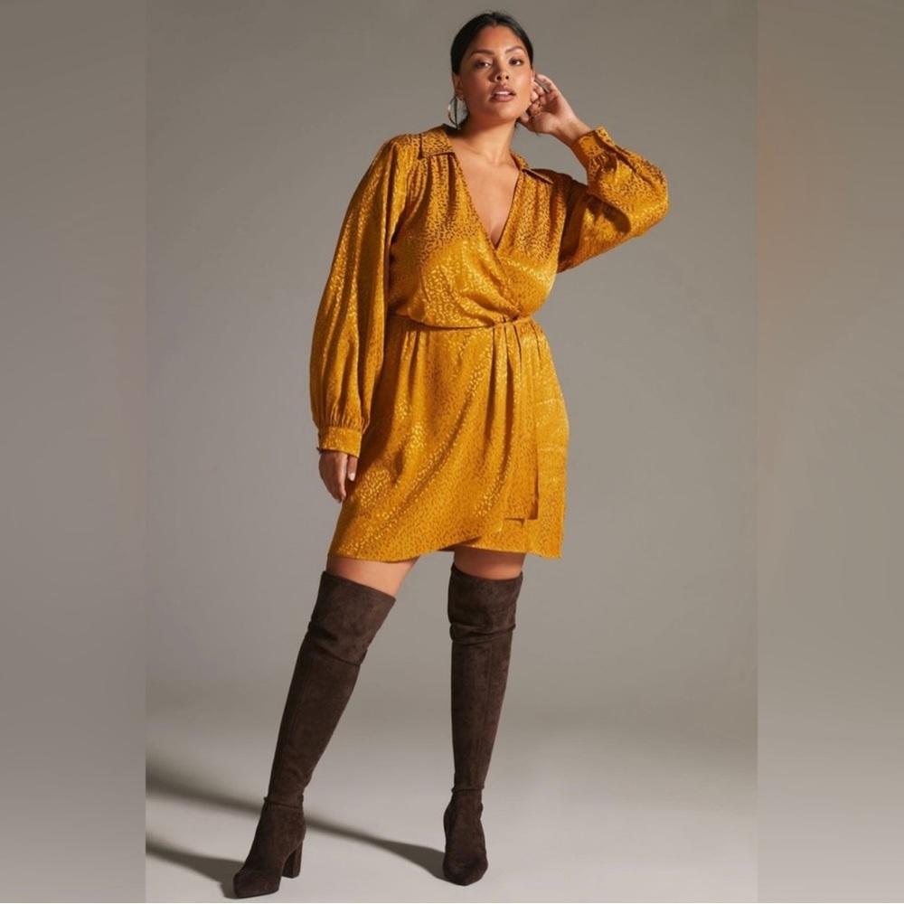 Anthropologie Long-Sleeve Mini Dress in Bronze Size 3X NWT